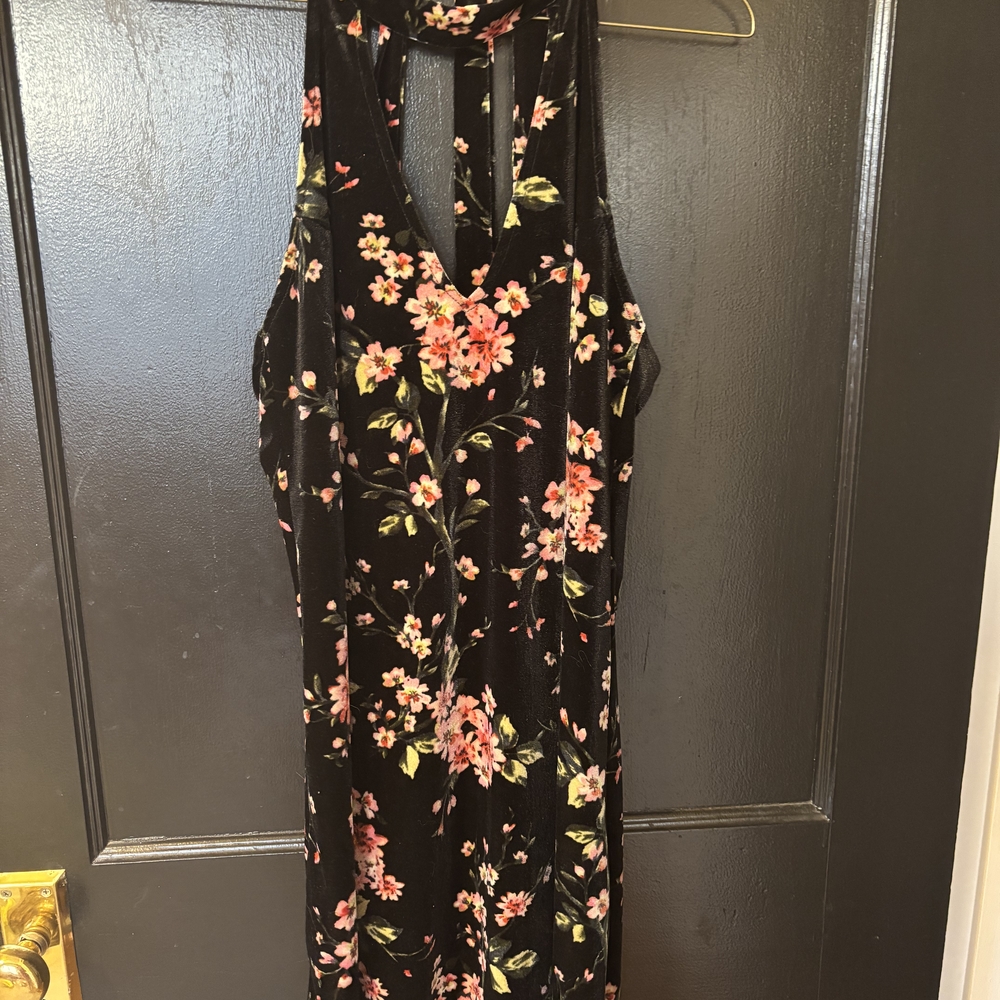 Floral Black Velvet Dress